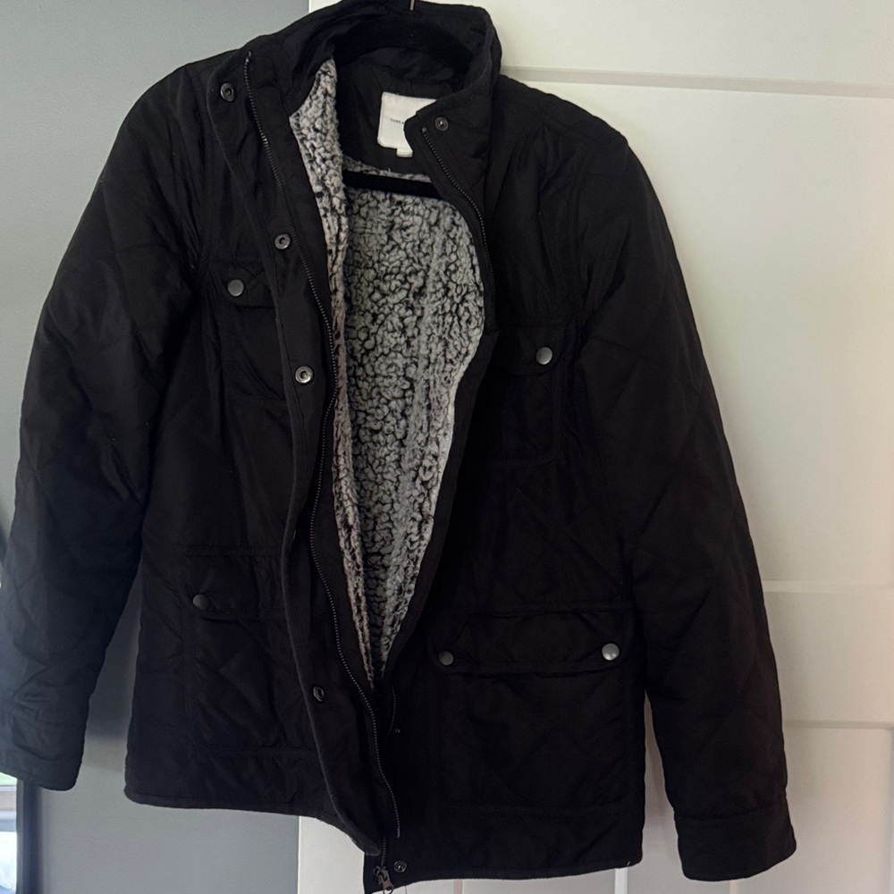 Thread & Supply Black Quilted Puffer Jacket with Sherpa Lining